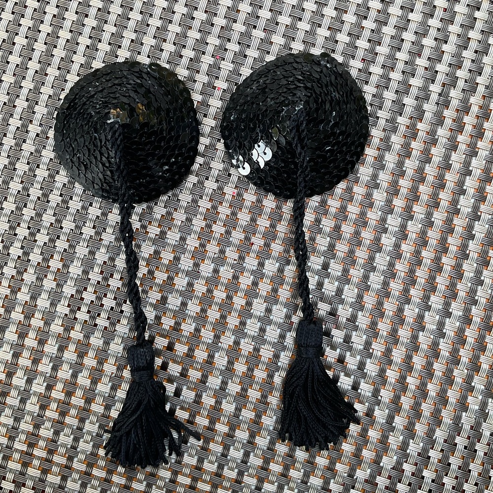 Handmade black sequins pasties nipple covers sequins burlesque party festival